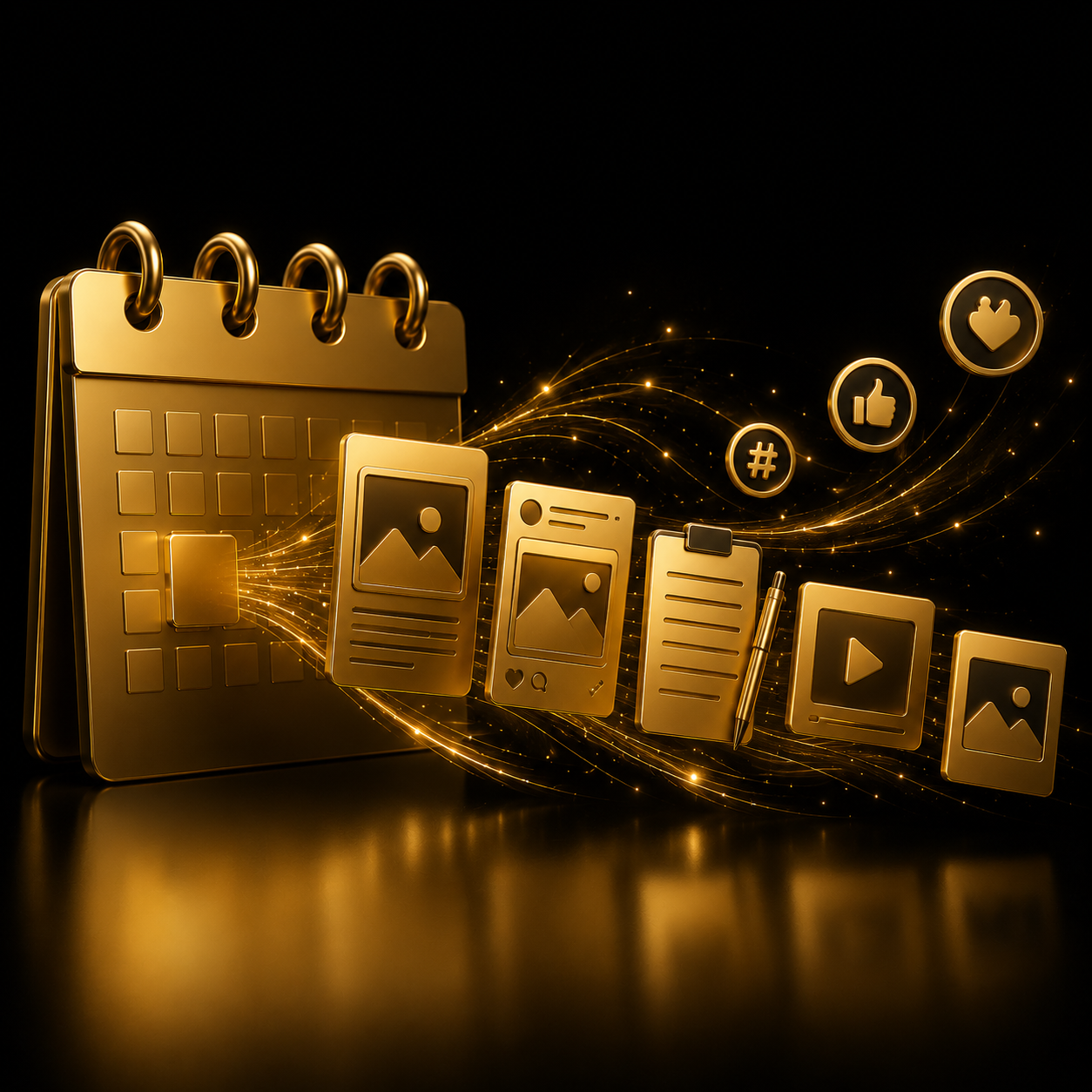 Abbonamento contenuti - flusso 3D oro di articoli e post da calendario, Dal Pra Lab