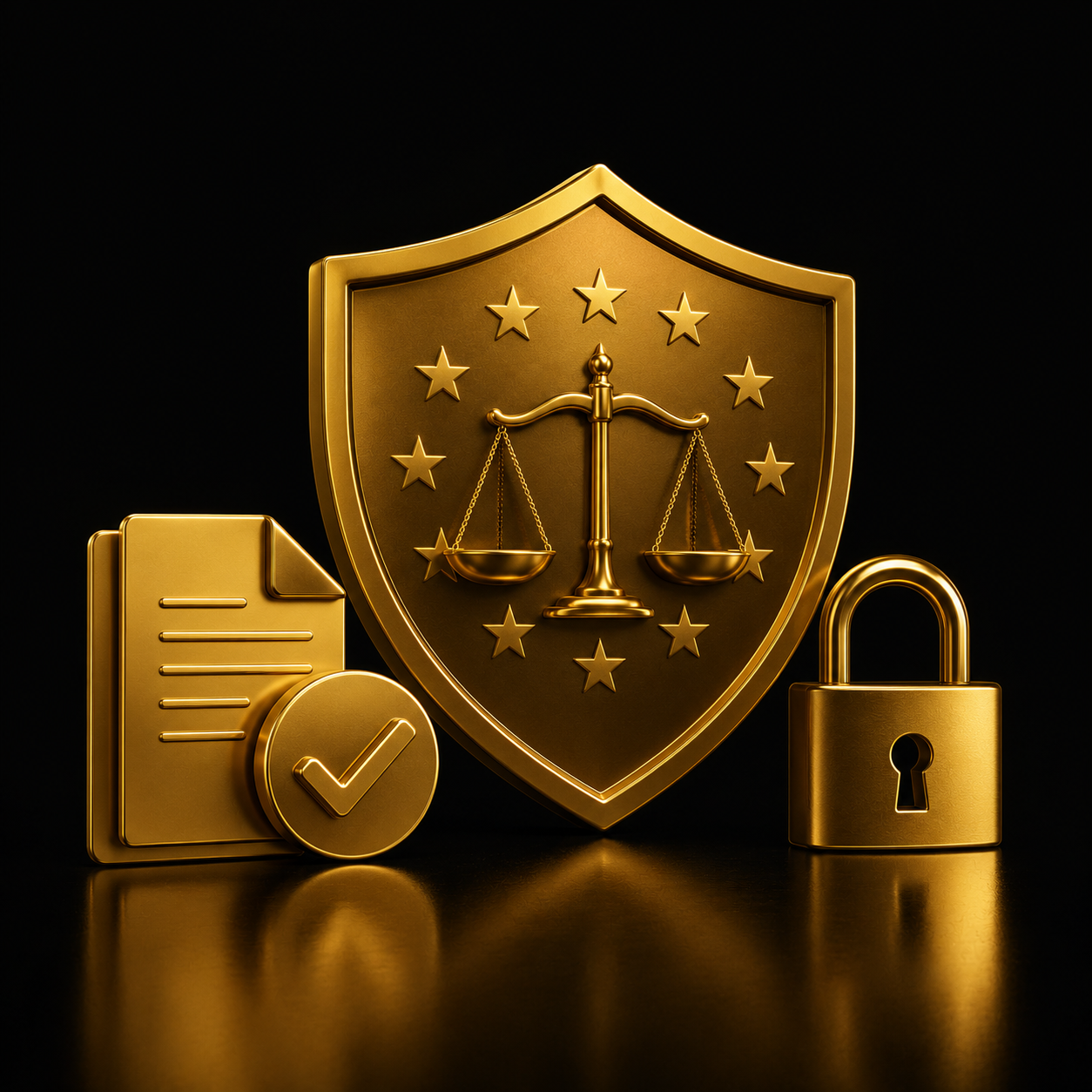 Scudo con stelle UE, bilancia e documenti privacy per adeguamento GDPR del sito — Adeguamento GDPR by Dalpralab