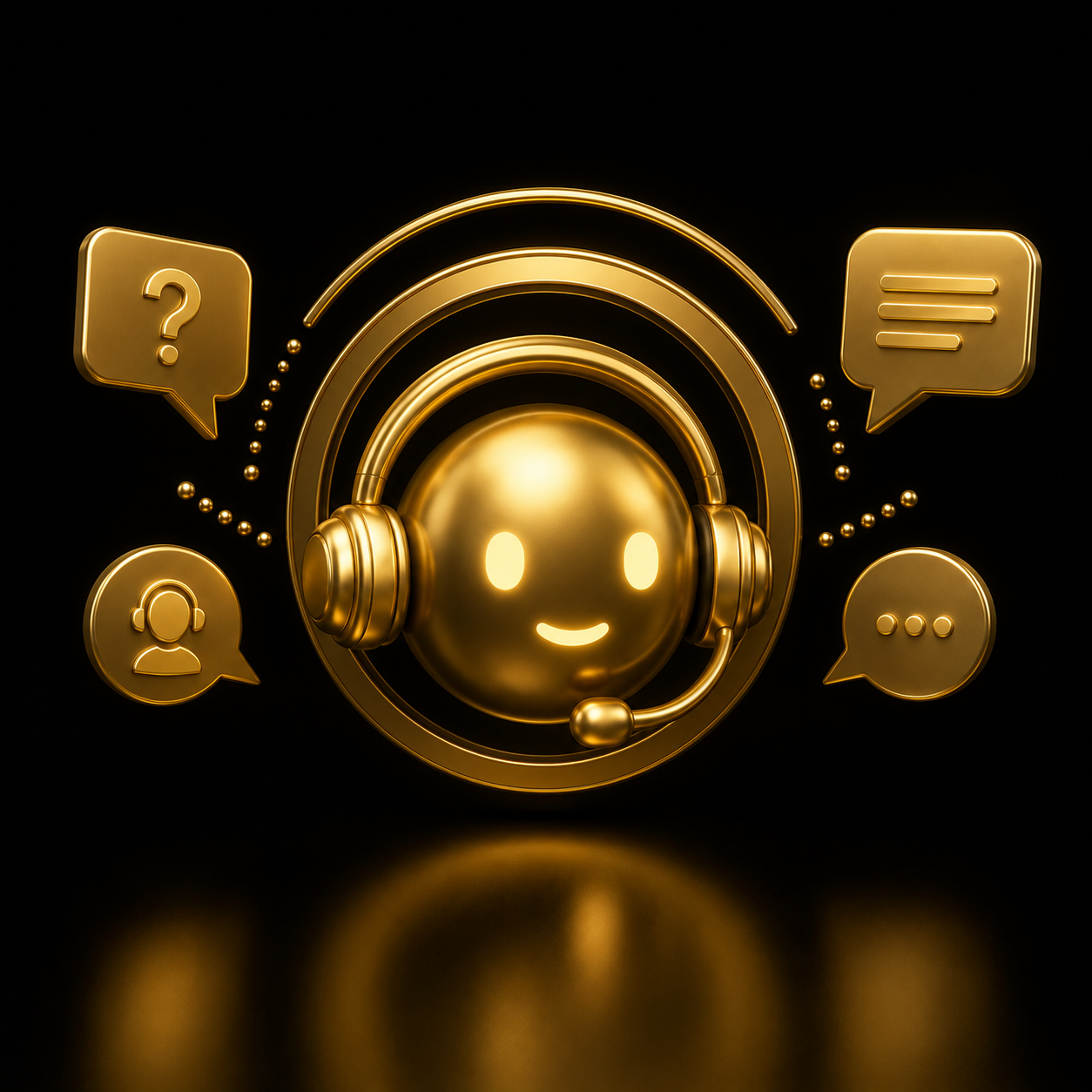 Assistente AI per customer care - cuffia 3D oro e bolle Q&A, Dal Pra Lab