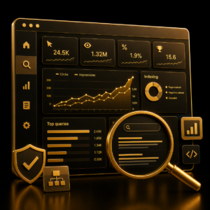 Dashboard Google Search Console con grafico prestazioni di ricerca e verifica dominio — Setup Search Console by Dalpralab