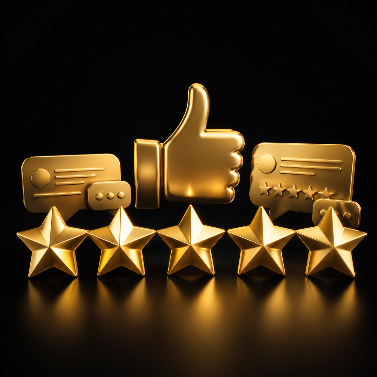 Gestione recensioni online - 5 stelle 3D oro e feedback, reputazione, Dal Pra Lab