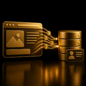 Integrazione CRM e sito web, browser collegato al database contatti 3D oro su nero, Dal Prà Lab