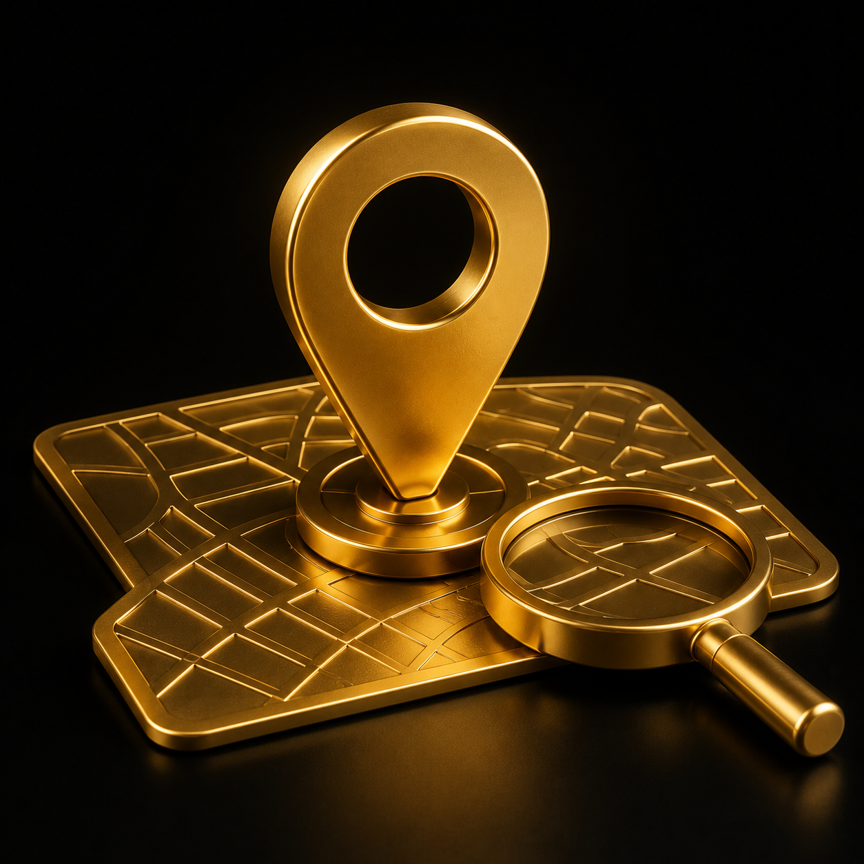 Local SEO - pin di localizzazione 3D oro su mappa, ricerche locali, Dal Pra Lab
