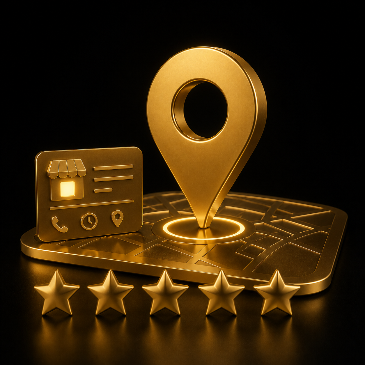 Ottimizzazione Google Maps - pin 3D oro con 5 stelle, scheda locale, Dal Pra Lab
