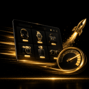Ottimizzazione velocità e-commerce con turbo gauge dorato — Turbo Boost E-commerce by Dalpralab