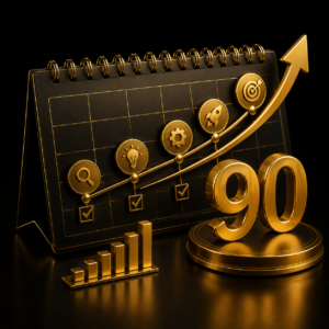 Piano di crescita digitale 90 giorni - roadmap 3D oro su nero, Dal Pra Lab