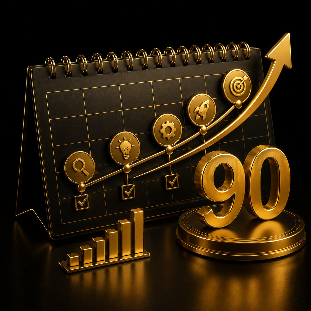 Piano di crescita digitale 90 giorni - roadmap 3D oro su nero, Dal Pra Lab