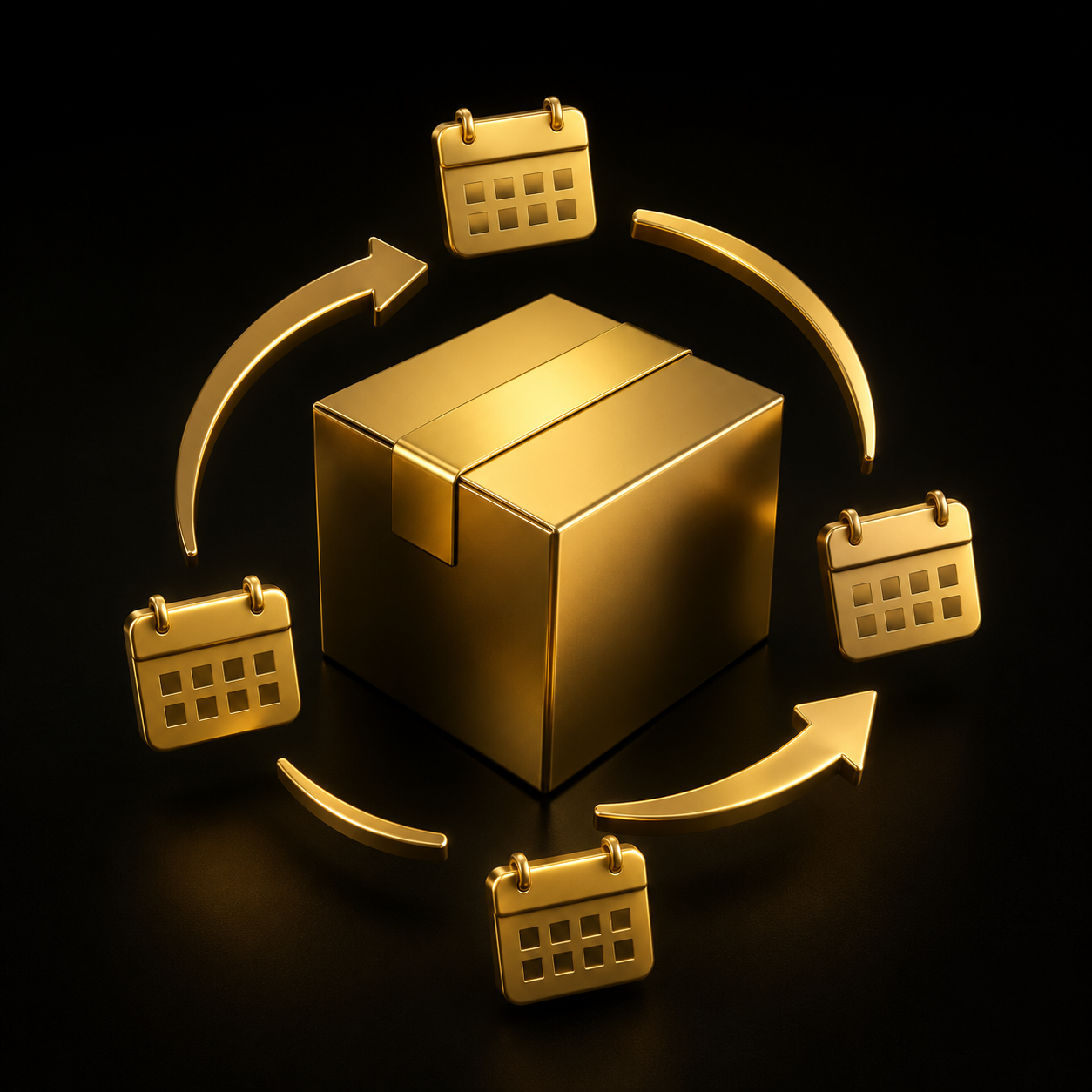 Vendita ad abbonamento e-commerce - box 3D oro con frecce ricorrenti, Dal Pra Lab