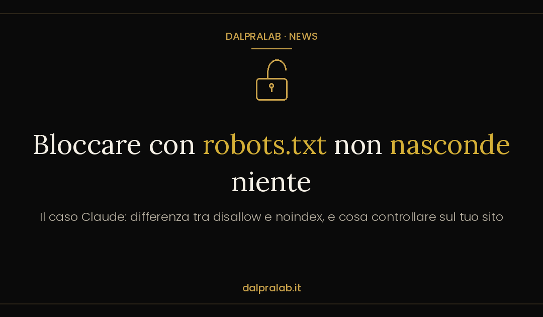 Nascondere una pagina da Google: perché robots.txt non basta (2026)