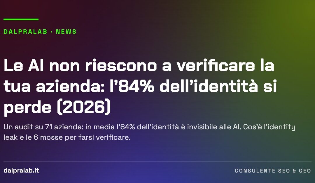 Le AI non riescono a verificare la tua azienda: l’84% dell’identità si perde (2026)