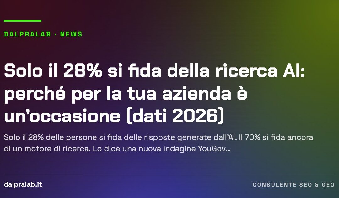 Solo il 28% si fida della ricerca AI: perché per la tua azienda è un’occasione (dati 2026)