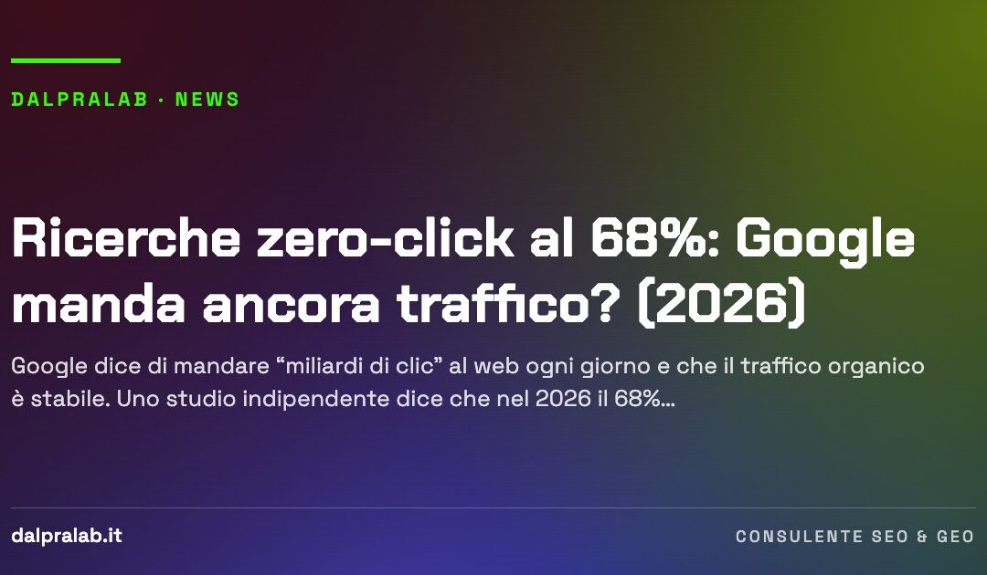 Ricerche zero-click al 68%: Google manda ancora traffico? (2026)