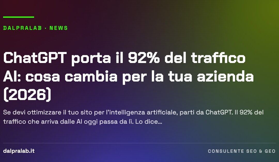 ChatGPT porta il 92% del traffico AI: cosa cambia per la tua azienda (2026)
