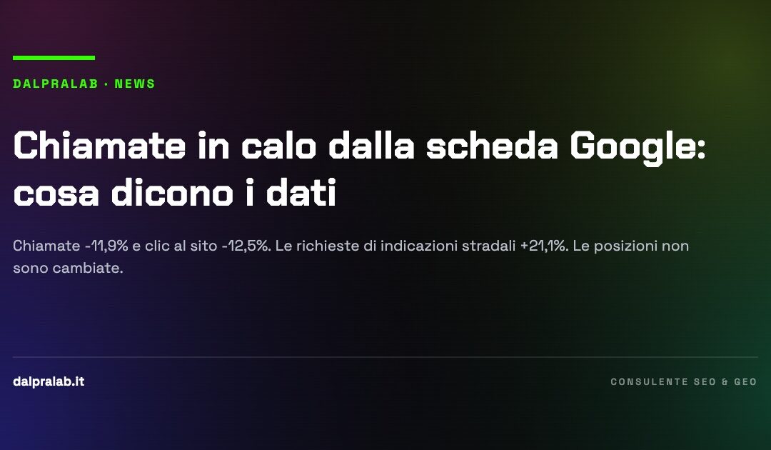 Grafica: chiamate in calo dalla scheda Google Business Profile, dati 2026