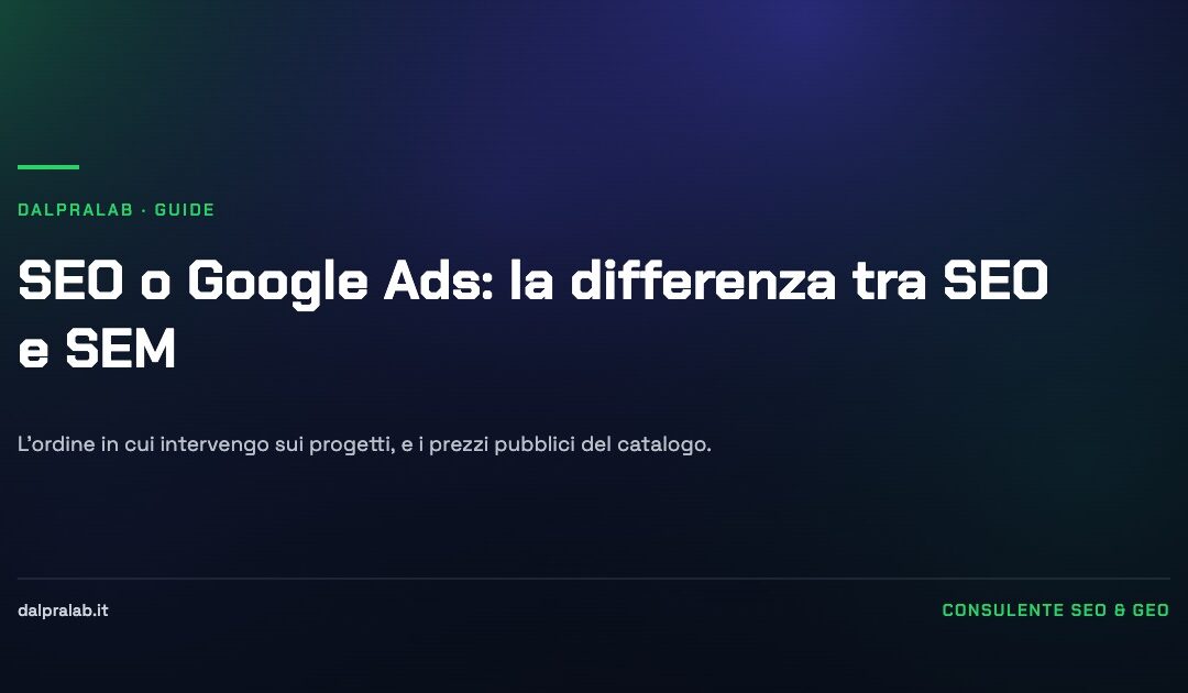 Copertina della guida sulla differenza tra SEO e SEM di DalPraLab